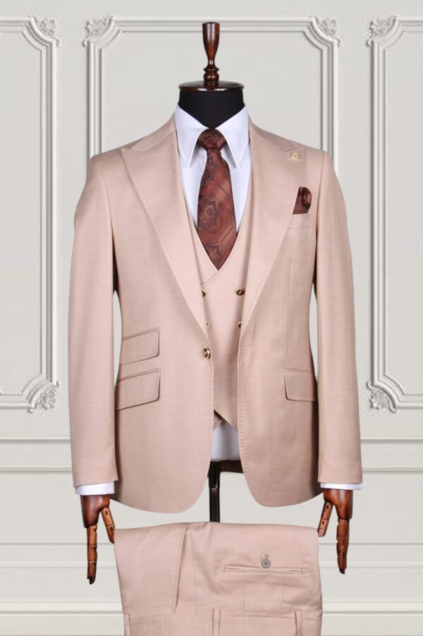 Men's Tailored 3-Piece Suit – Classic Taupe with Peak Lapels