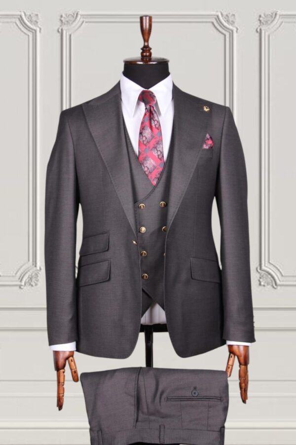 Men's Tailored 3-Piece Suit – Classic Taupe with Peak Lapels