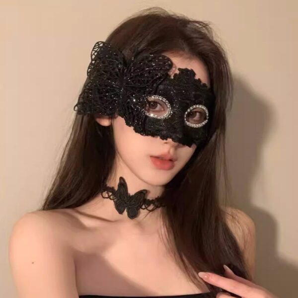 Elegant Black Lace Masquerade Mask with Feather Accent