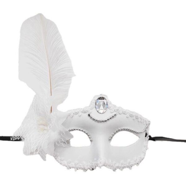 Elegant Lace Masquerade Mask with Feather Accent