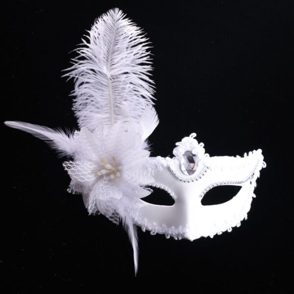 Elegant Lace Masquerade Mask with Feather Accent