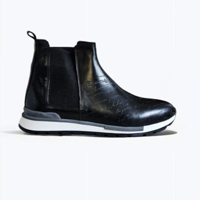 Men's Black Leather Chelsea Boots with Embossed Detailing