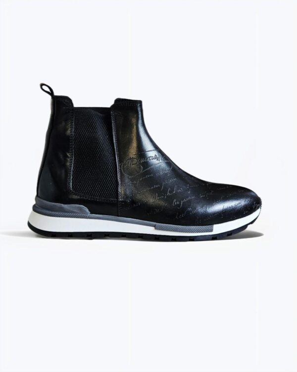 Men's Black Leather Chelsea Boots with Embossed Detailing